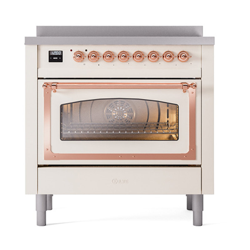 ILVE Nostalgie II Noblesse 36 in Induction Range, Induction Elements (Glass Door), Antique White/Copper