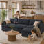 Canapé Cloud 3 places en velours côtelé de 110 pouces, canapé moderne rembourré Compression-Packec avec accoudoirs carrés et pouf amovible.-894996051