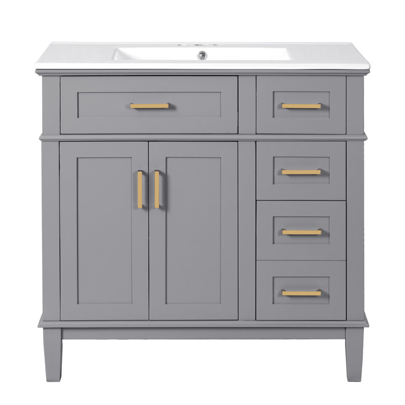 Meuble-lavabo 36 po avec comptoir en céramique, Grey