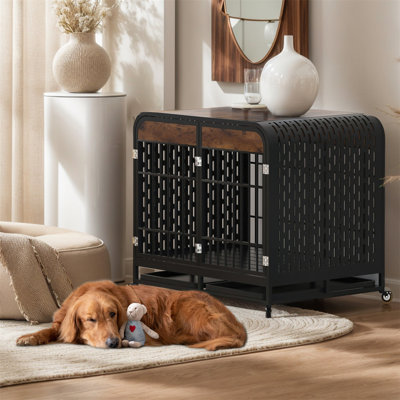 Cage pour chien robuste avec large plateau de table en bois massif