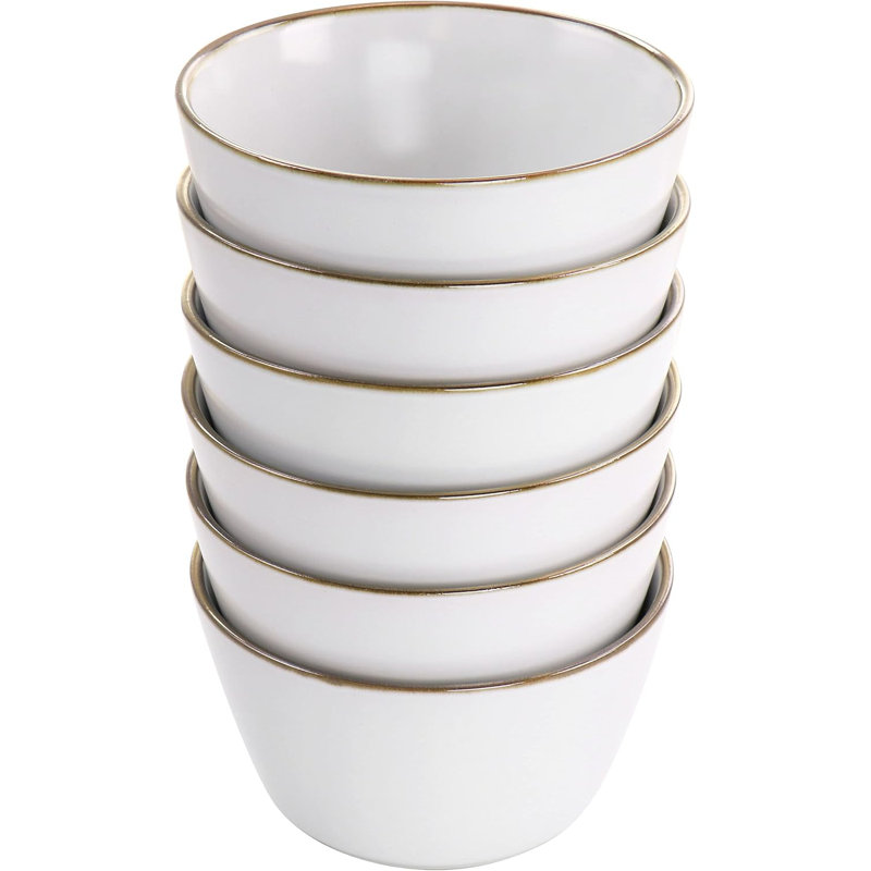 Ensemble de bols en grès blanc mat 6 pièces avec rebord doré Elama Arthur
