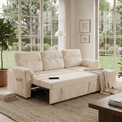 84'' Upholstered Sleeper Sofa With Storage Sofa Bed with USB