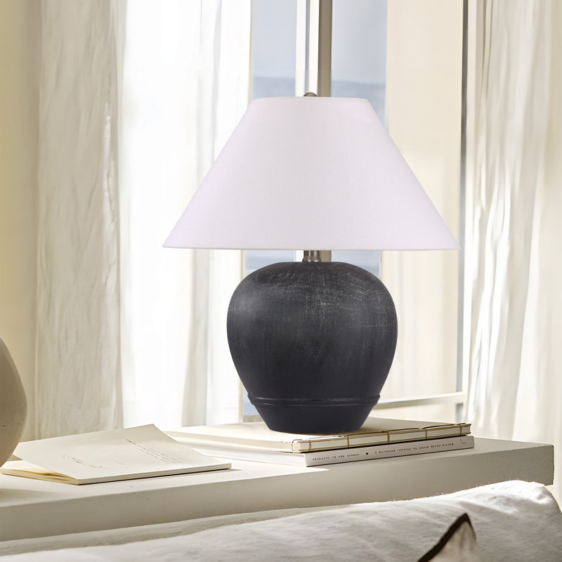 Ceramic Table Lamp, Shad Black, 46cm H x 40cm W x 40cm D