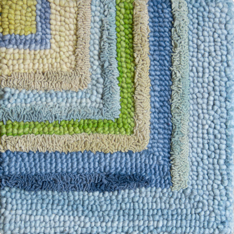 Concentric Geometric Handmade Tufted Wool Blue/Green/Yellow Area Rug, Rectangle 5' x 8'