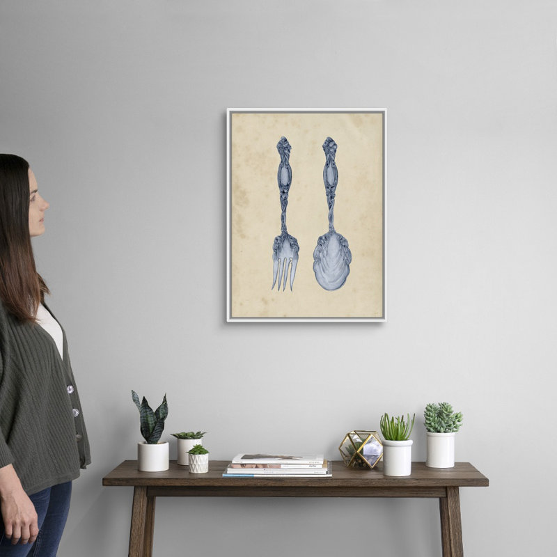 Antique Utensils II - reproduction d'art graphique sur toile, Cadre flottant blanc, H 25,7 po x l 19,7 po x P 1,75 po