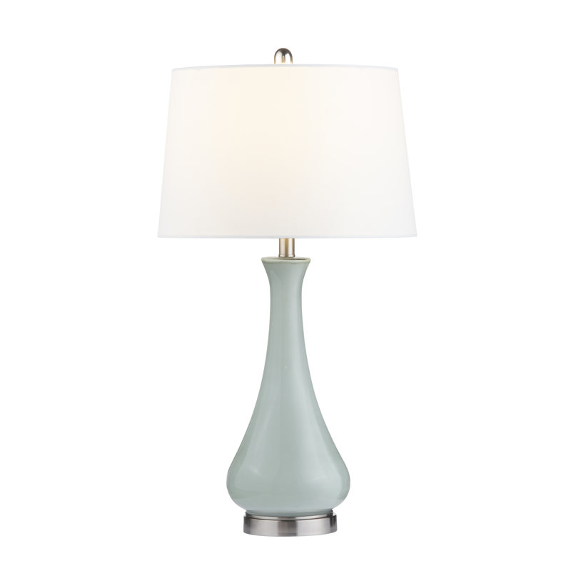 30.25" Glass Table Lamp With White Shade