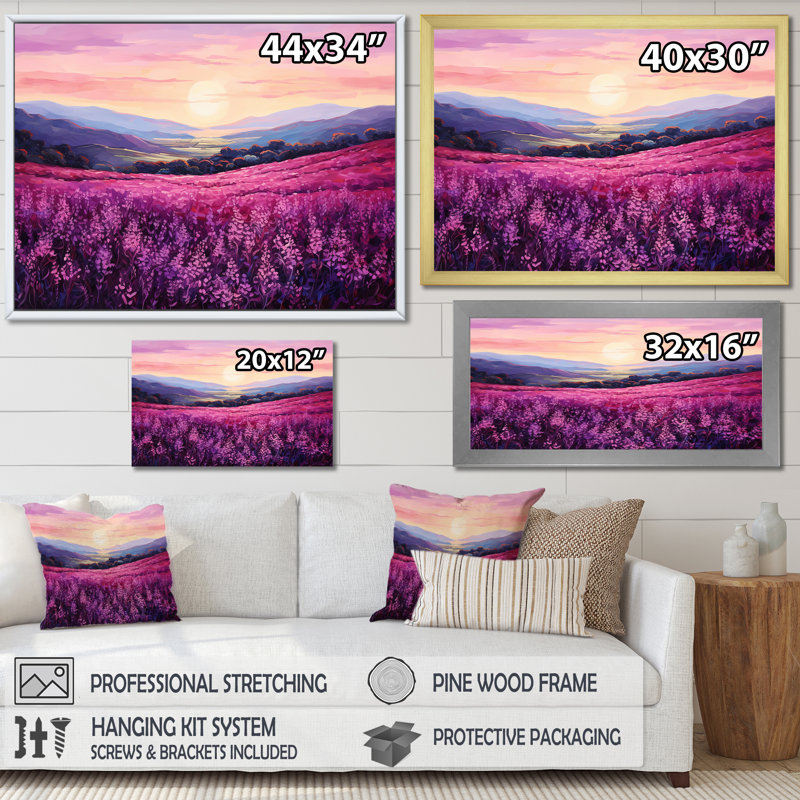«Bloomed Flower Horizons At Sunset I», reproduction sur toile, Cadre doré simple, H 30 po x l 40 po x P 1,5 po