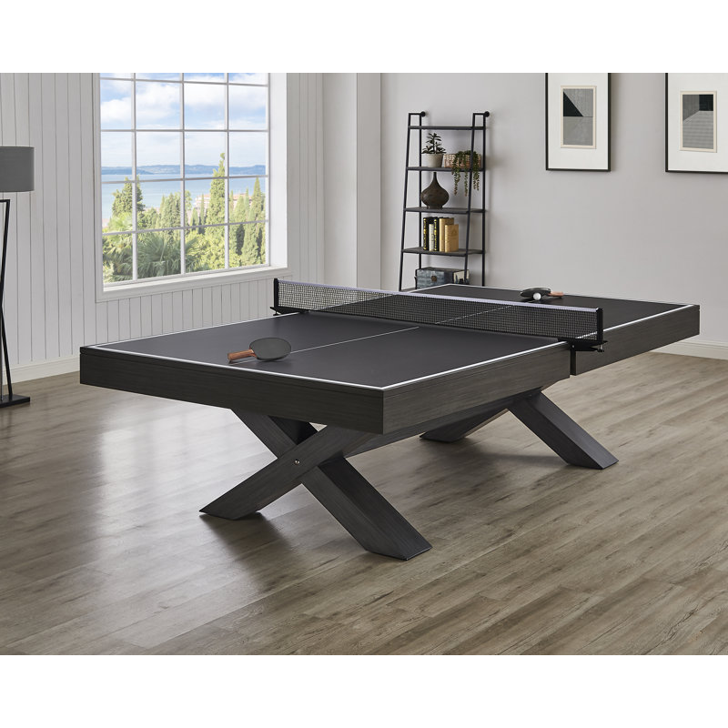 Blake 109'' Black and Kona Wood Table Tennis with Net