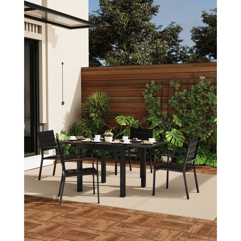 Ensemble de 4 chaises de salle à manger d'extérieur empilables avec accoudoirs, chaise bistro en aluminium avec tissu textilène respirant pour la cour