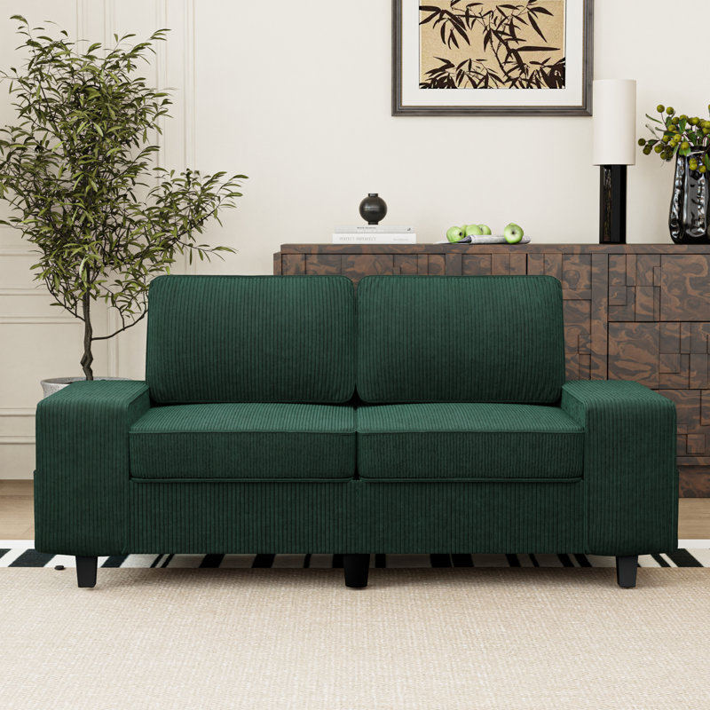 Canapé rembourré avec rangement, Vert, H 34,2 po x l 29 po x P 83,9 po