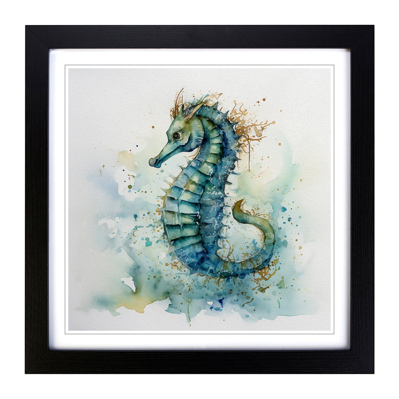 Seahorse Watercolour Framed Print, Black