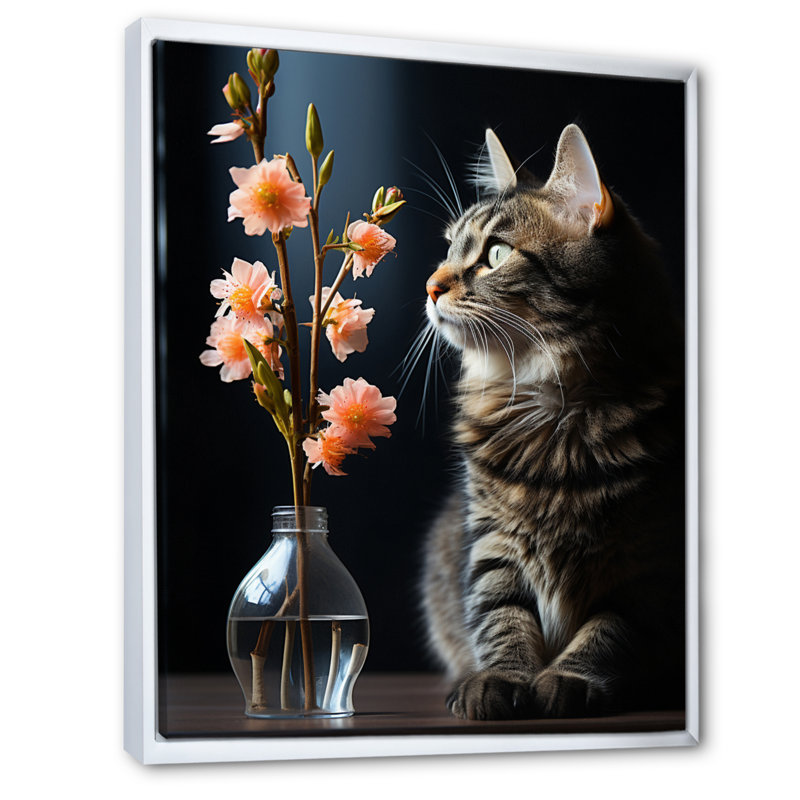Portrait de chat III sur toile, H 32 po x l 24 po x P 1 po, Cadre flottant blanc