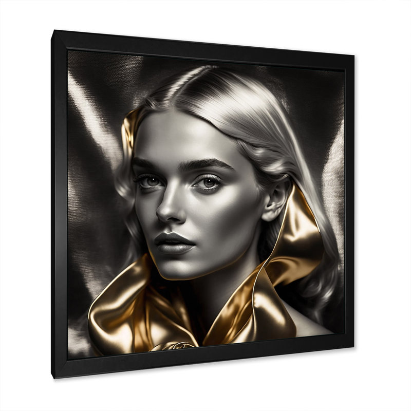 «Black and Gold Elegance III», reproduction sur toile, H 16 po x l 16 po x P 1 po, Impression noire sur toile encadrée