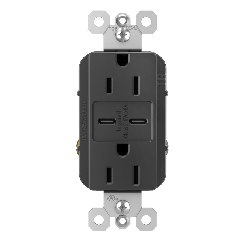 radiant 15A inviolable avec prise USB de type C / C ultra-rapide 6,0A, Noir, noir, noir, noir