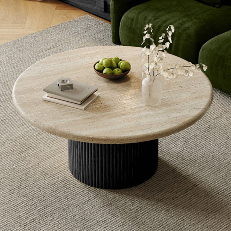 Table basse circulaire en pierre frittée, H 17,71 po x L 27,56 po x l 27,56 po, Noir