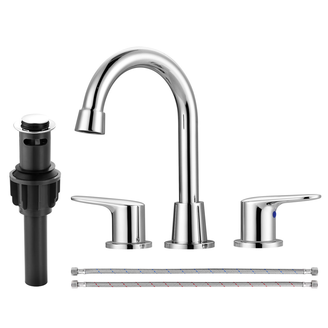 8 inch Two Handles Widespread Bathroom Sink Faucet with Drain and Supply Line WOWOW 