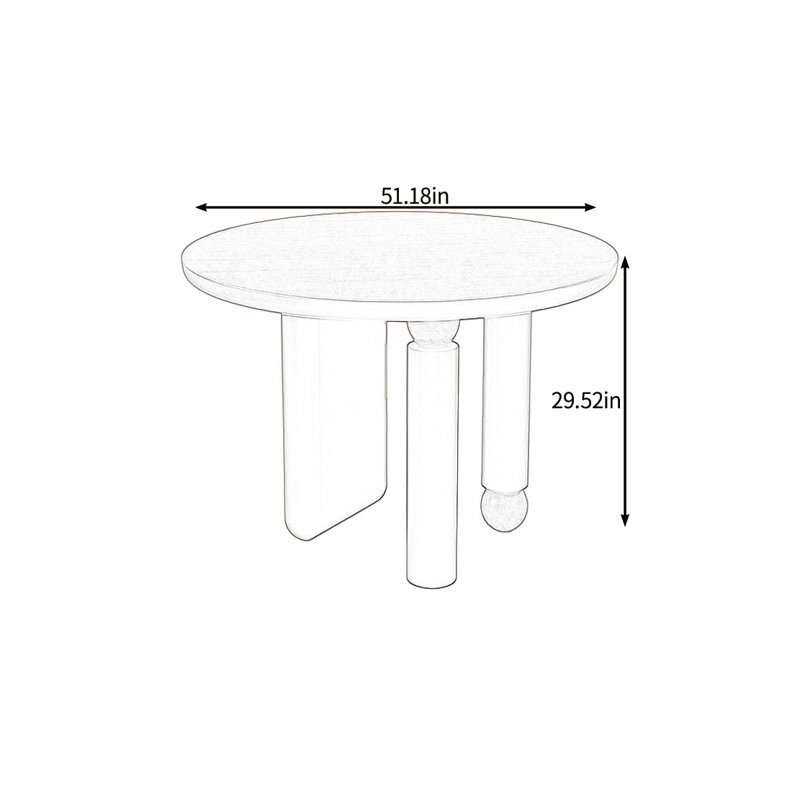 Classic and stable solid wood dining table, 29.52"H x 51.18"L x 51.18"W