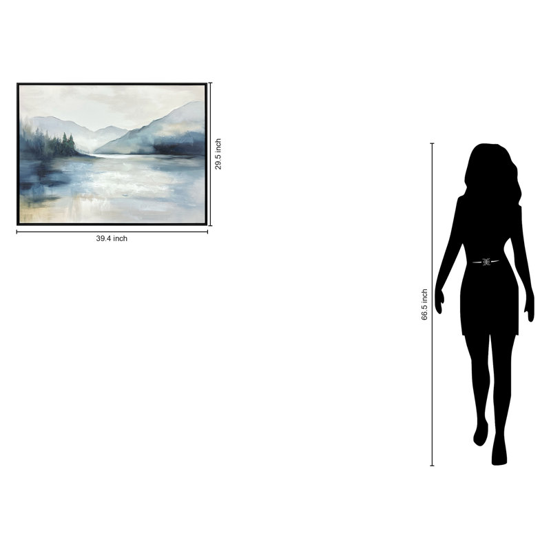 Art mural sur toile Misty Lakeview I - 39 po x 30 po - cadre noir