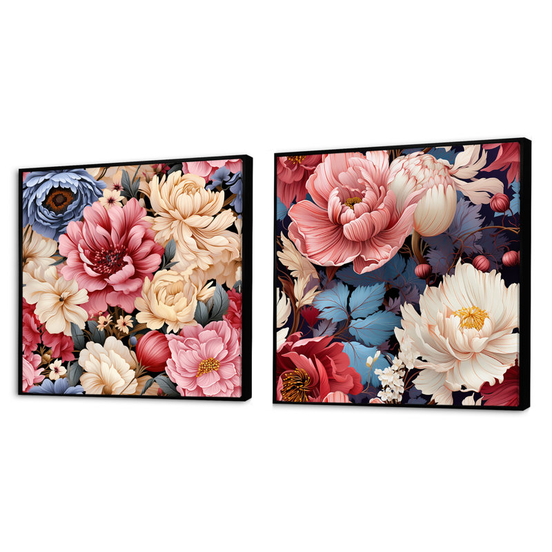 Chamblee - Ensemble de 2 collages carrés floraux, Cadre flottant noir, H 16 po x l 33 po
