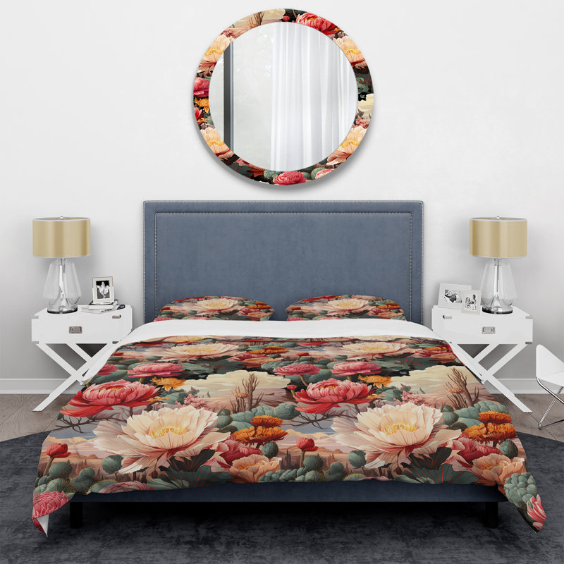 Multicolor Desert Bloom Floral Pattern Floral Duvet Cover, King Duvet Cover + 2 King Shams