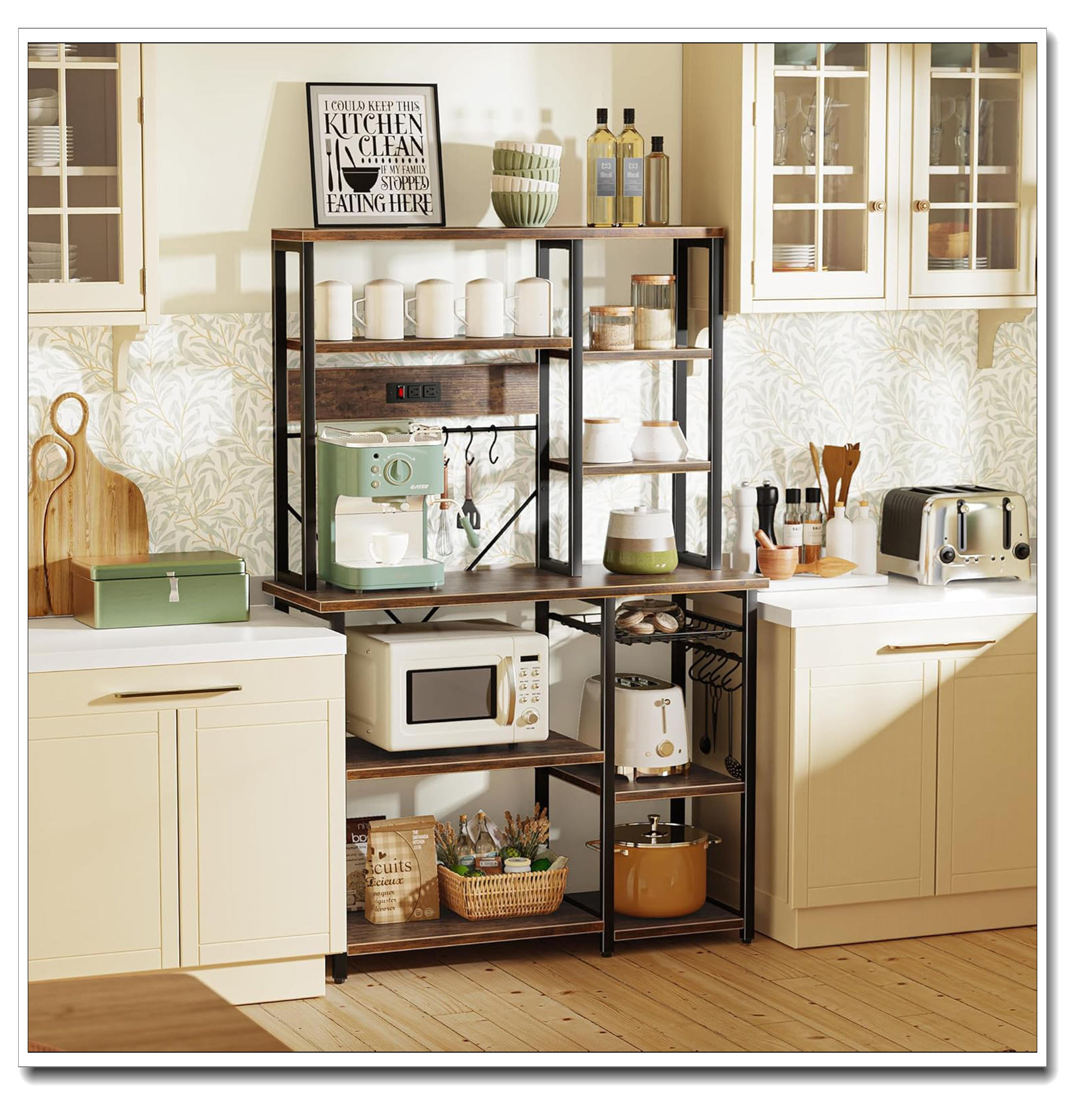Rebrilliant Large 6-Tier Bakers Rack With Power Outlets (Rustic Brown ...