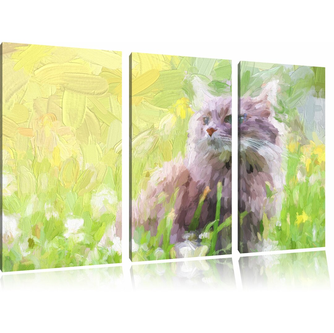 3-tlg. Leinwandbilder-Set „Katze in der Wildnis“, Grafikdruck