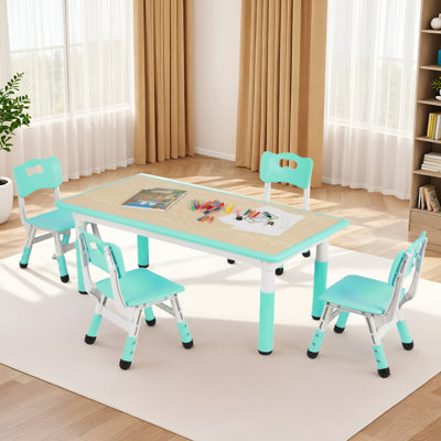 Kids Table and 4 Chair Set, Height Adjustable Toddler Table and Chair Set, Non-Slip Legs, Graffiti Desktop, Large Children Activity Table by Zoomie Kids