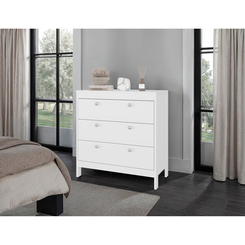 Commode 3 tiroirs avec rangement fonctionnel, Blanc