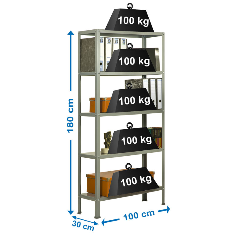 Vanmeter 100 cm W Steel Adjustable Height Shelving Unit, Grey