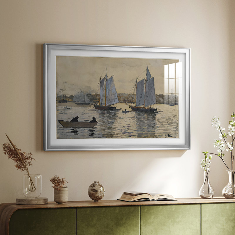 Schooners in Gloucester Harbor-Winslow Homer, reproduction encadrée avec passe-partout et verre 1873, 26,5 x 36,5, Noir