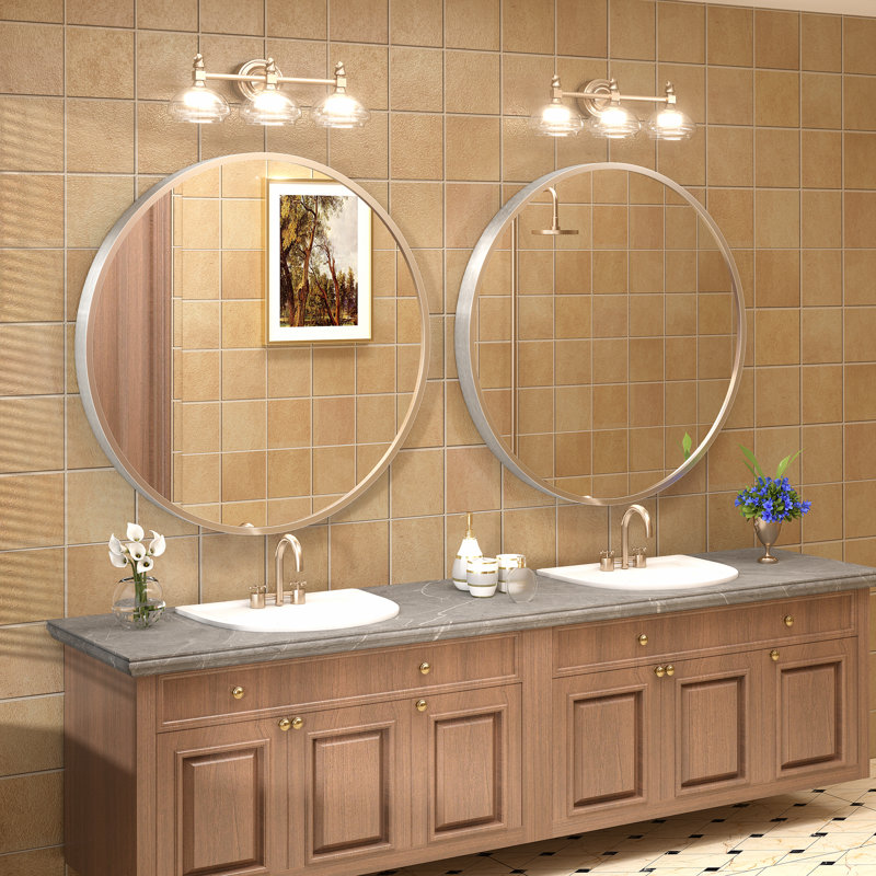 Amara Tempered Glass and Aluminum Alloy Framed French Cleat Mounted Wall Mirror with 5-Year Warranty, 36" x 36"