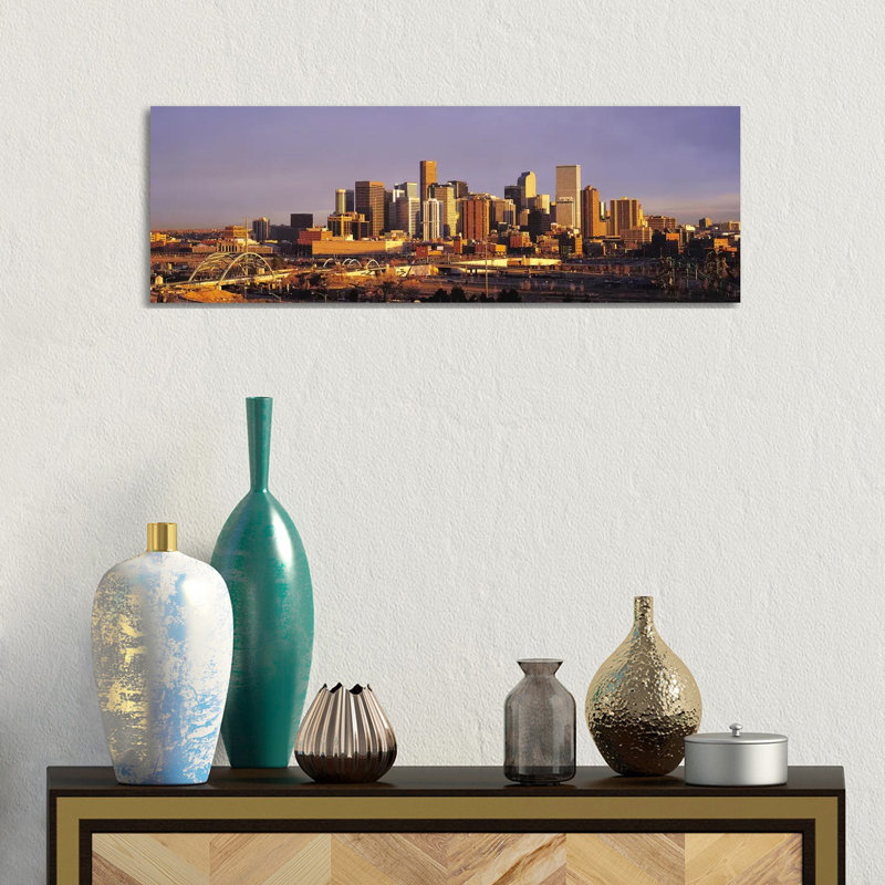 Denver Skyline Cityscape - Wrapped Canvas Panoramic Print, 30.48 cm H x 91.44 cm W x 3.175 cm D