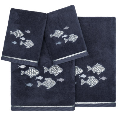 FIGI 4PC Embellished Towel Set 4 Piece Turkish Cotton Towel Set