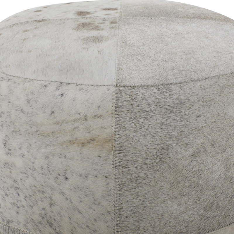 Alīna Leather Handmade Cowhide Living Room Stool with Patchwork Pattern, Smoke Gray Genuine Leather