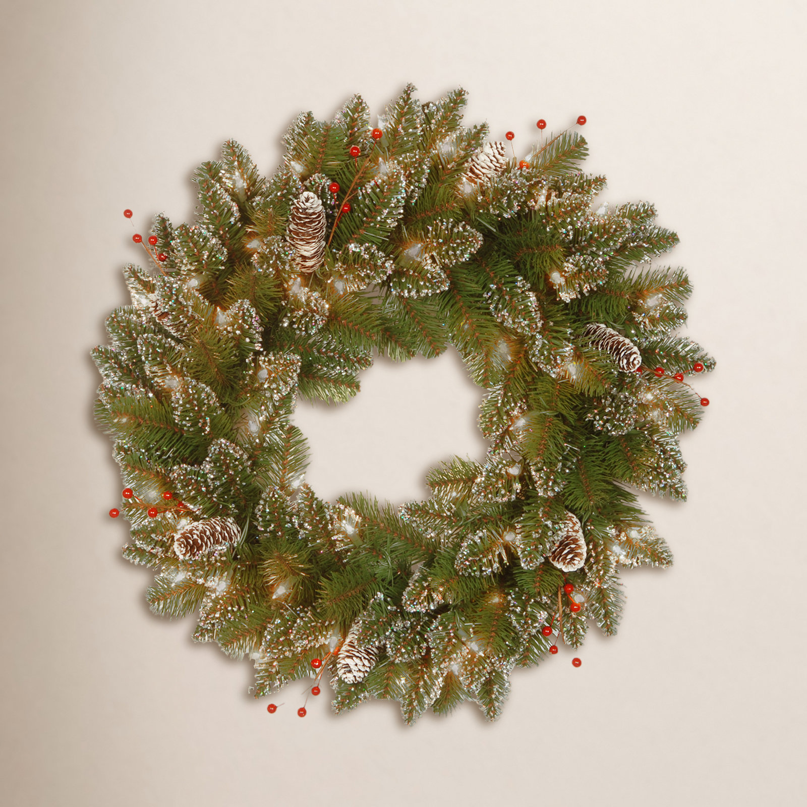 24" Frosted Pre-Lit Berry Christmas Wreath