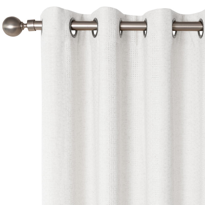 Linen Cotton Blend Geometric Grommets Light Filtering Curtain Pair, Ivory, 52" W x 96" L