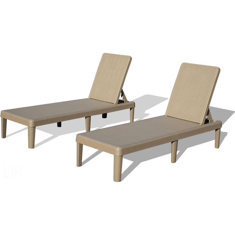 Pool Lounge Chairs Set Of 2, Outdoor Lounge Chairs With 6 Positions Backrest Adjustable, Resin Waterproof Chaise Lounge Outdoor For Poolside Patio Garden Deck, Chair