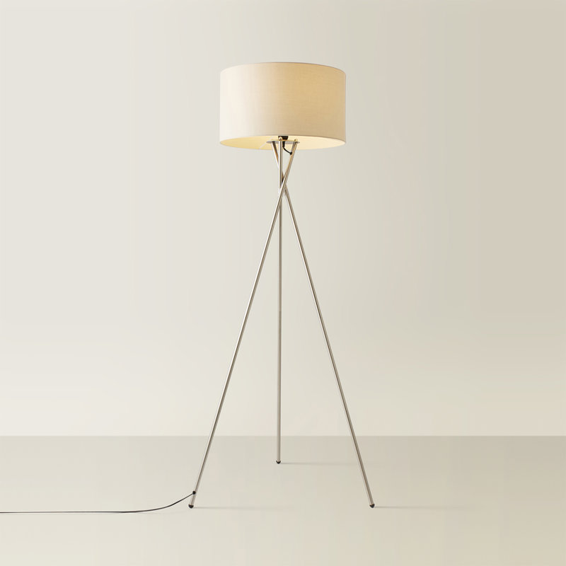 Misner 155cm Camden Tripod Floor Lamp with Large Reni Shade, Beige, Yes, Brushed Chrome 