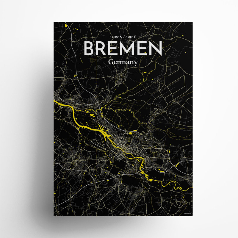 Bremen City Map, impression, H 27,6 po x l 19,7 po x P 0,05 po, Temps