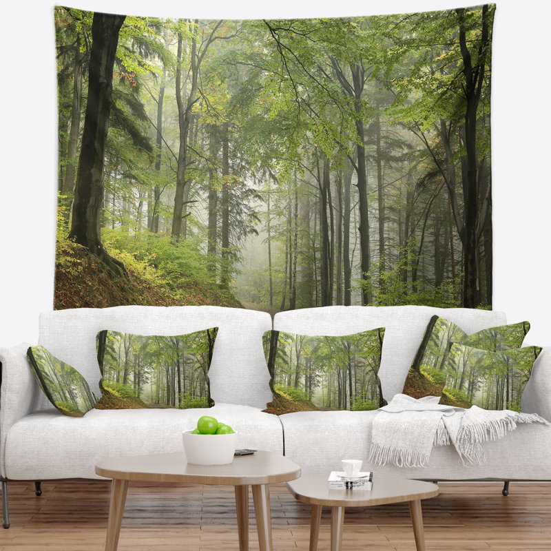 Paysage, plage verte, forêt, sentier, tapisserie, H 50 po x l 60 po