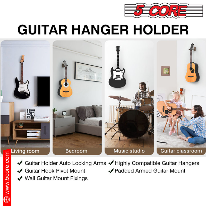 Ensemble de 5 crochets muraux pour guitare 5 fils Premium & Sturdy