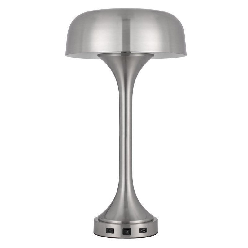 Lampe de table USB en métal 22 "avec abat-jour dôme 22", Nickel