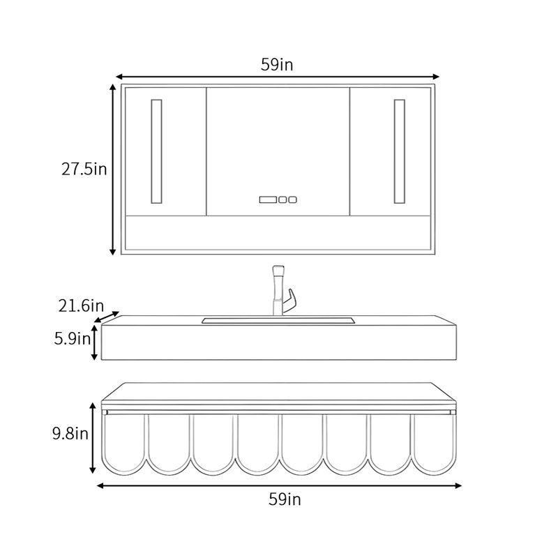 Simple and modern style bathroom cabinet, 59"