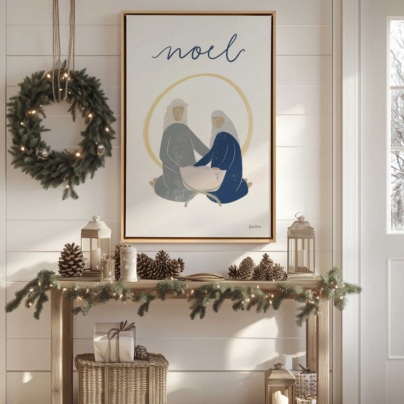 Scène de la Nativité minimaliste I, reproduction sur toile dans un cadre américain, Encadrement brun