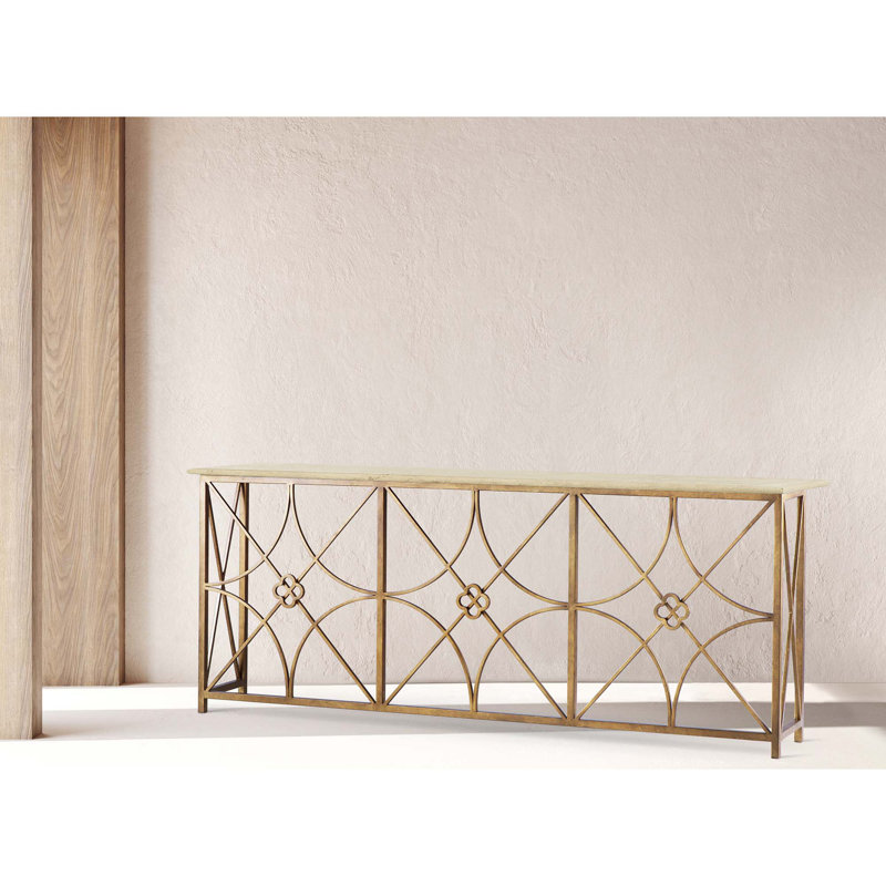 Boxwoods 84'' Console Table, Deep Ocean, Lite Travertine