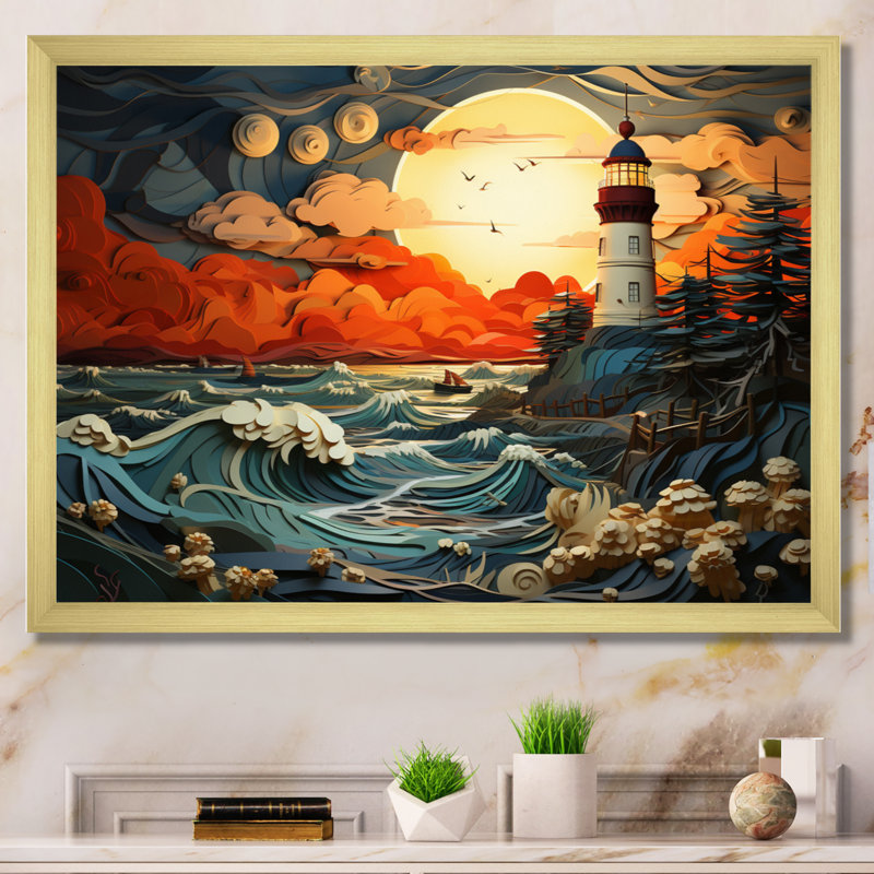 Phare côtier majestueux III - Nautique et plage, impressions sur toile, Toile tendue, H 16 po x l 32 po x P 1 po