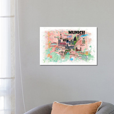Munich Bavaria Illustrated Map by Markus & Martina Bleichner - Painting on Canvas