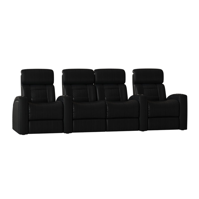 Rangée de fauteuils de cinéma maison avec coutures à motif de losanges (rangée de 4), Onyx Smartsuede