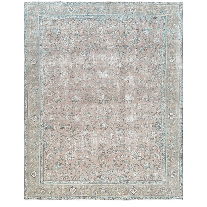 Tapis oriental en laine noué à la main vert / brun clair