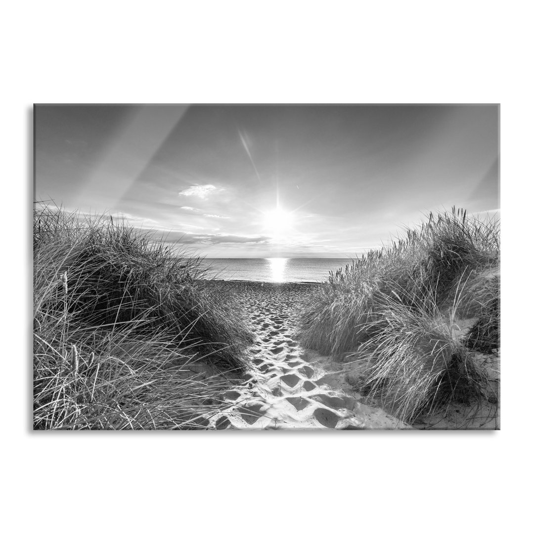 Glasbild | Wandbild Auf Echtglas | Der Weg Ins Meer Kunst B&W |Inkl. Aufhängung Und Abstandshalter LFy12245